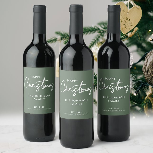 Étiquette Pour Bouteilles De Vin Noël vert moderne (Créateur téléchargé)