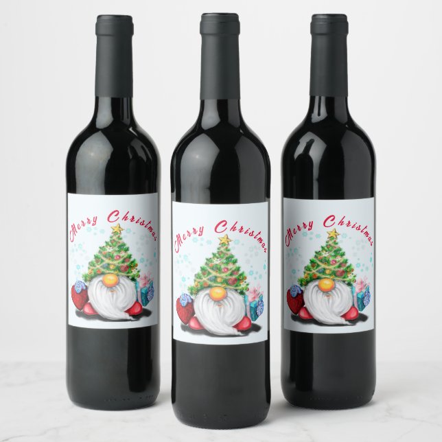 Étiquette Pour Bouteilles De Vin Noël Vin Étiquette fête Gnome avec cadeau (Bouteilles)
