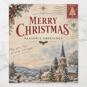 Étiquette Pour Bouteilles De Vin Noël vintage élégant, style carte postale rétro