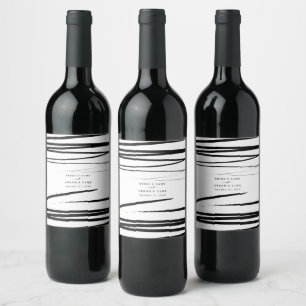 Étiquette Pour Bouteilles De Vin Noir blanc moderne Abstrait mariage Faveur