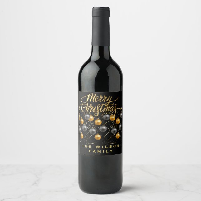 Étiquette Pour Bouteilles De Vin Noir de Noël moderne (Devant)