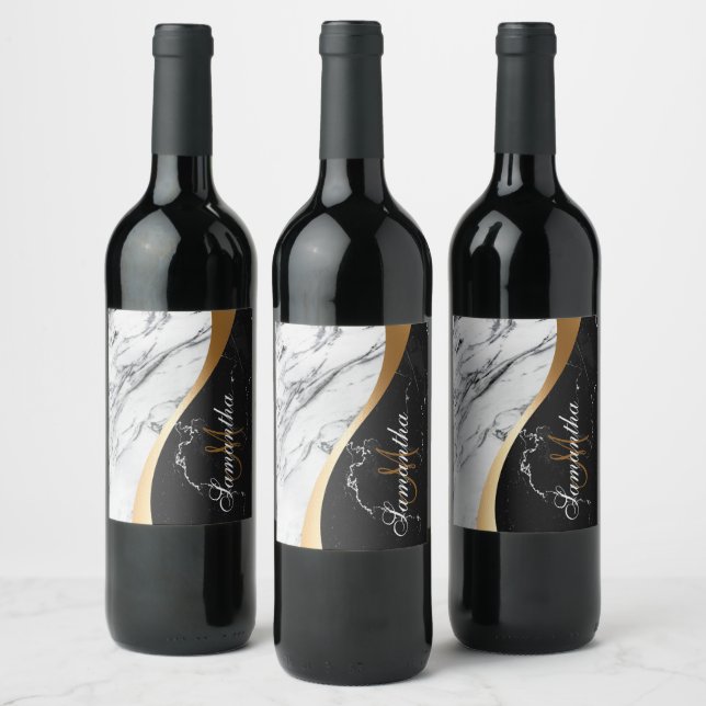 Étiquette Pour Bouteilles De Vin Noir et Marbre blanc (Bouteilles)