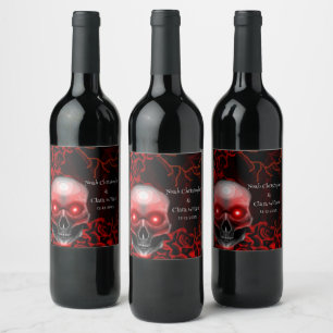 Étiquette Pour Bouteilles De Vin Noir rouge floral foncé moody gothique crâne hallo