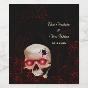 Étiquette Pour Bouteilles De Vin Noir rouge floral foncé moody gothique crâne hallo