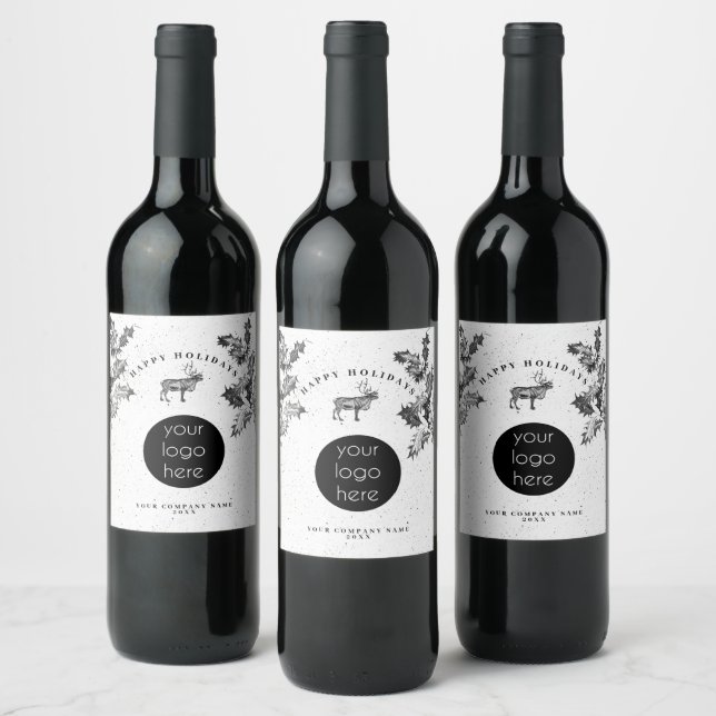 Étiquette Pour Bouteilles De Vin Noir Rustique Blanc Vacances Affaires Logo Noël (Bouteilles)