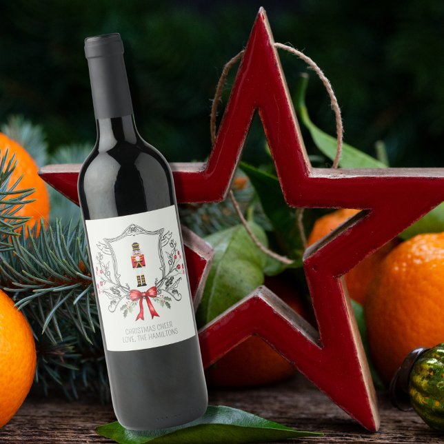 Étiquette Pour Bouteilles De Vin Noisette de Noël Holly Berry Crest (Créateur téléchargé)