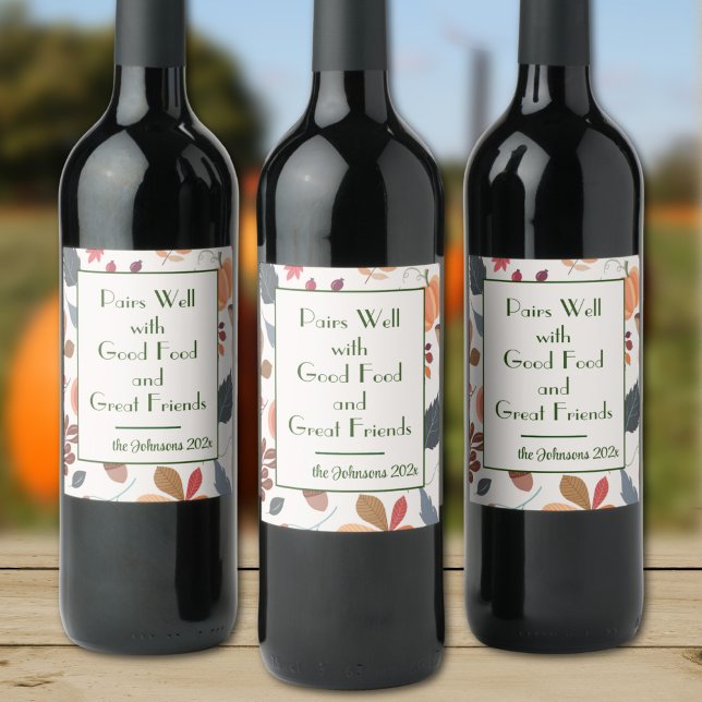 Étiquette Pour Bouteilles De Vin Nom, Citation drôle, Ensemble de Motifs d'automne  (Créateur téléchargé)