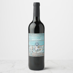 Étiquette Pour Bouteilles De Vin Nom de bateau nautique Ancre Bois rustique