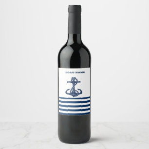 Étiquette Pour Bouteilles De Vin Nom de bateau nautique, ancre  Rayures bleues et b