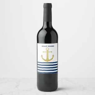 Étiquette Pour Bouteilles De Vin Nom de bateau nautique, Bandes bleu marine Ancre d
