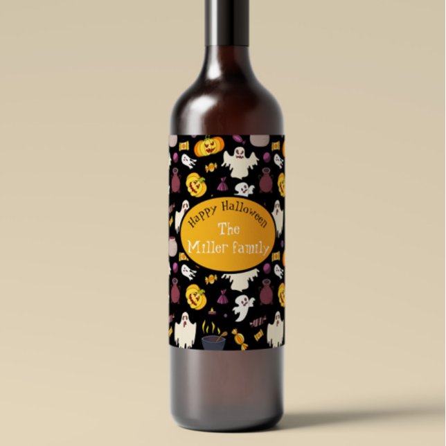 Étiquette Pour Bouteilles De Vin Nom de famille personnalisé Fête d'Halloween (Créateur téléchargé)