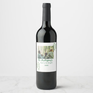 Étiquette Pour Bouteilles De Vin Nom de famille vert sapin de Noël photo moderne