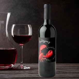 Étiquette Pour Bouteilles De Vin Nom de la fête d'ébullition du homard rouge noir