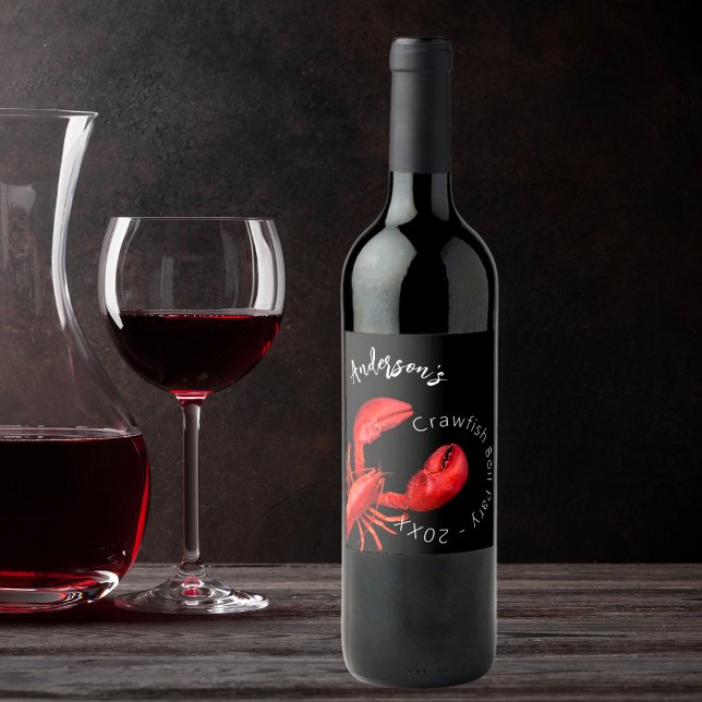 Étiquette Pour Bouteilles De Vin Nom de la fête d'ébullition du homard rouge noir (Créateur téléchargé)