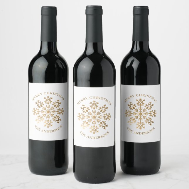 Étiquette Pour Bouteilles De Vin Nom du flocon de neige Gold de Noël (Bouteilles)