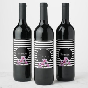 Étiquette Pour Bouteilles De Vin Nom personnalisé Bande noire et blanche avec orch