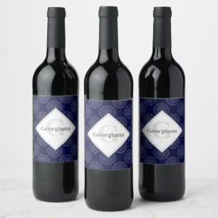 Étiquette Pour Bouteilles De Vin Nom Personnalisé Ditsy Winter Snow Angels Dots Sno