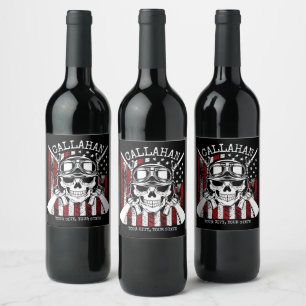 Étiquette Pour Bouteilles De Vin NOM personnalisé Soldat Crâne Double Armes USA Dra