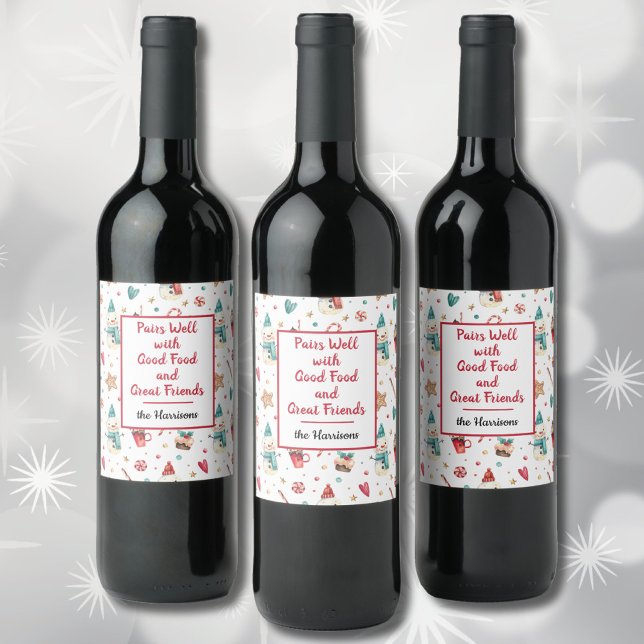 Étiquette Pour Bouteilles De Vin Nom sur Snowman Sweets Set de (6) (Créateur téléchargé)