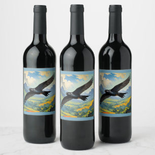 Étiquette Pour Bouteilles De Vin Nomade mystérieux : Portrait coloré d'oiseau à cré