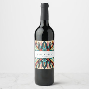 Étiquette Pour Bouteilles De Vin Noms de mariage Aztèque Tribal Ethnique
