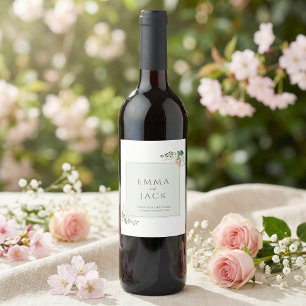 Étiquette Pour Bouteilles De Vin Noms de mariage de verdure rose pâle
