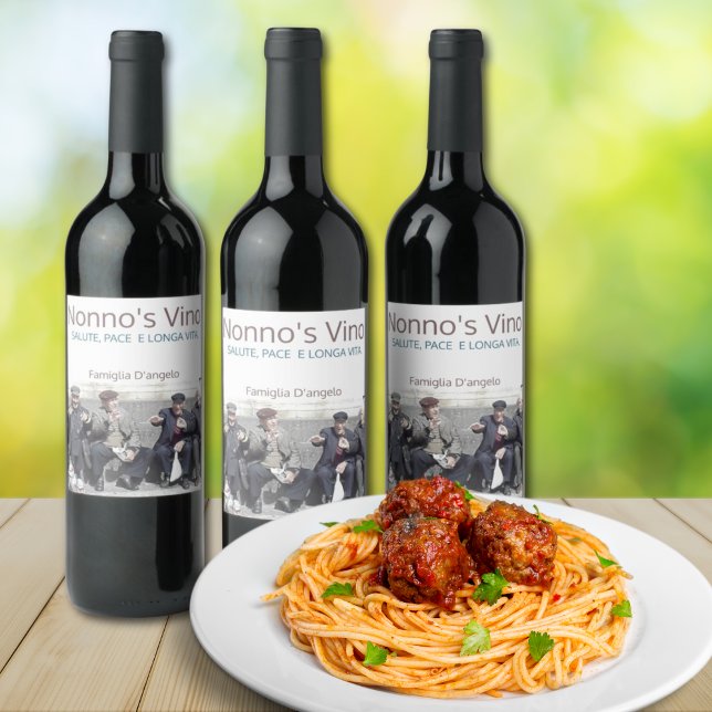 Étiquette Pour Bouteilles De Vin Nonno's Vino Salute pas de longa vita vin étiquett (Créateur téléchargé)