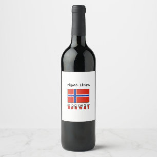 Étiquette Pour Bouteilles De Vin Norvège et drapeau norvégien avec votre nom