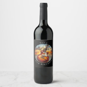 Étiquette Pour Bouteilles De Vin Notes de musique de guitare électrique sur coucher