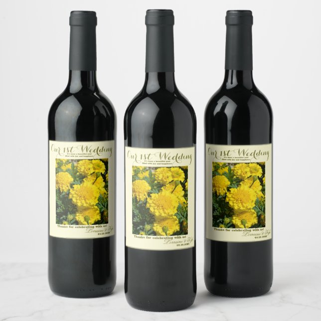 Étiquette Pour Bouteilles De Vin Notre premier anniversaire Mariage Carnation jaune (Bouteilles)