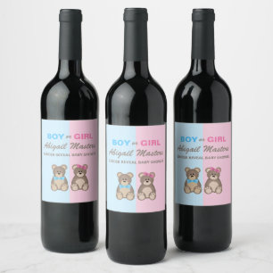 Étiquette Pour Bouteilles De Vin Nounours de Baby shower de révélation de genre
