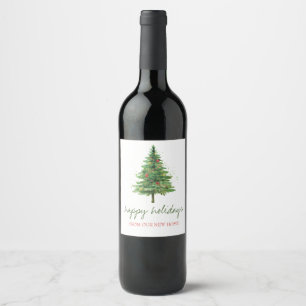 Étiquette Pour Bouteilles De Vin Nous avons déménagé, Arbre de Noël Férié
