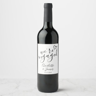 Étiquette Pour Bouteilles De Vin Nous sommes fiancés Fête de fiançailles Noir et bl