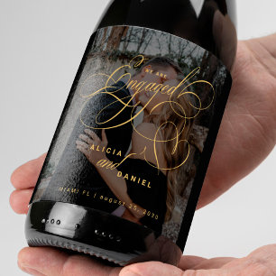 Étiquette Pour Bouteilles De Vin Nous sommes fiancés or script photo fête de fiança
