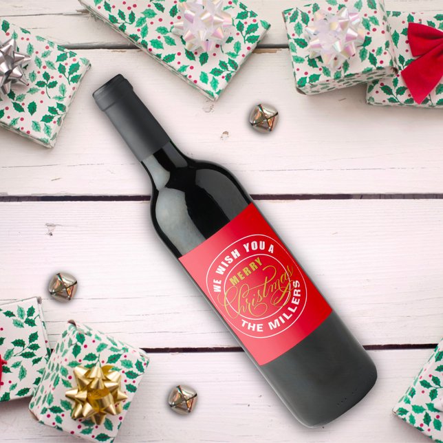 Étiquette Pour Bouteilles De Vin Nous vous souhaitons un joyeux Noël rouge (Créateur téléchargé)