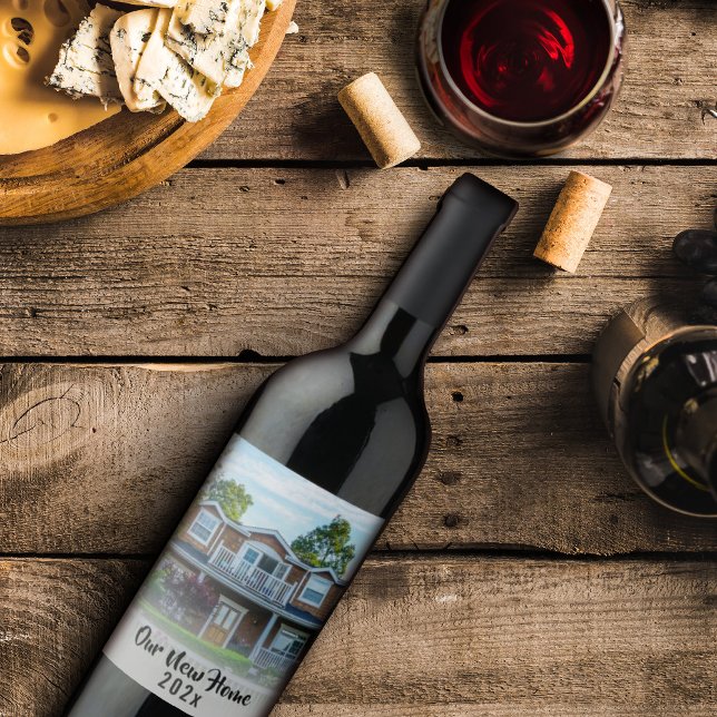 Étiquette Pour Bouteilles De Vin Nouveau Home Photo Script manuscrit Personnalisé M (Créateur téléchargé)