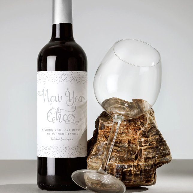 Étiquette Pour Bouteilles De Vin Nouvel an Cheer Élégant Snowflakes argent personna (Créateur téléchargé)