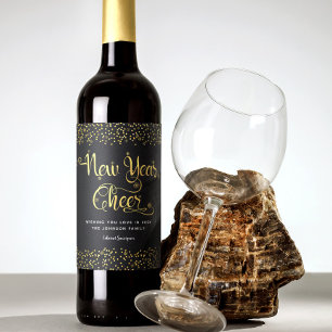 Étiquette Pour Bouteilles De Vin Nouvel an Cheval Chic Gold Snowflakes Black Custom