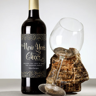 Étiquette Pour Bouteilles De Vin Nouvel an Jouer Black Gold Script Parties scintill