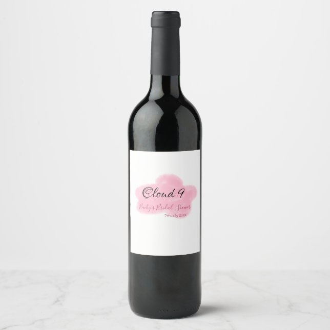 Étiquette Pour Bouteilles De Vin Nuage neuf rouge pastel baby shower namedate (Devant)