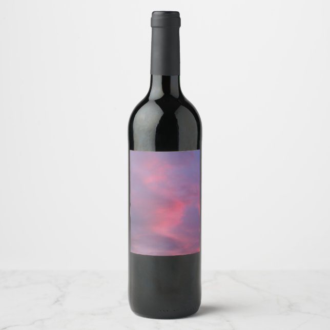 Étiquette Pour Bouteilles De Vin Nuages roses bleus (Devant)
