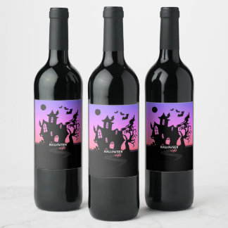 Étiquette Pour Bouteilles De Vin Nuit d'Halloween Coucher de soleil Sorcière et Cha