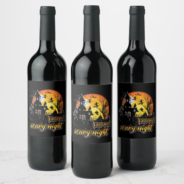 Étiquette Pour Bouteilles De Vin Nuit d'Halloween effrayant (Bouteilles)
