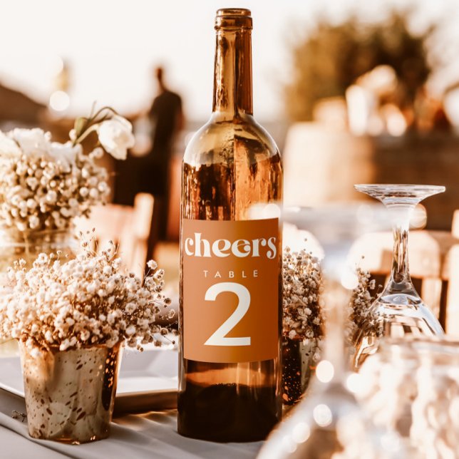 Étiquette Pour Bouteilles De Vin Numéro de table de mariage rétro moderne (Créateur téléchargé)