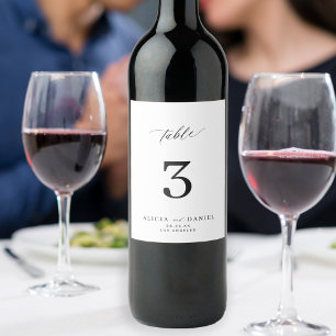 Étiquette Pour Bouteilles De Vin Numéro de table minimaliste de mariage noir et bla