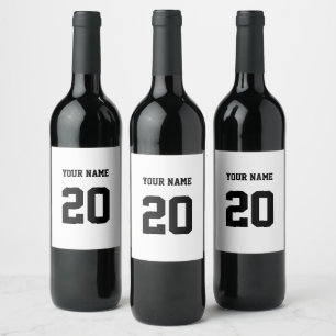Étiquette Pour Bouteilles De Vin Numéro et nom personnalisés noir et blanc