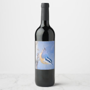 Étiquette Pour Bouteilles De Vin Nuthatch à poitrine rouge Peinture d'art original 