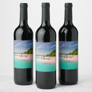 Étiquette Pour Bouteilles De Vin Océan aigue-marine Plage tropicale Scénique Acclam