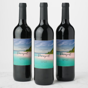 Étiquette Pour Bouteilles De Vin Océan aigue-marine Plage tropicale Scénique Fabric