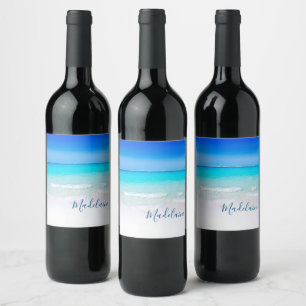 Étiquette Pour Bouteilles De Vin Ocean Beach Nom personnel Aqua Blue Modern